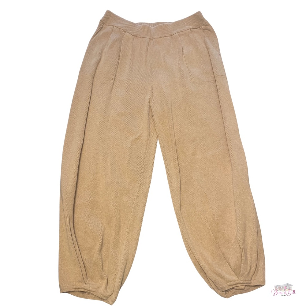 High Waisted Knit Boho Harem Pants Tan Balloon Leg XL